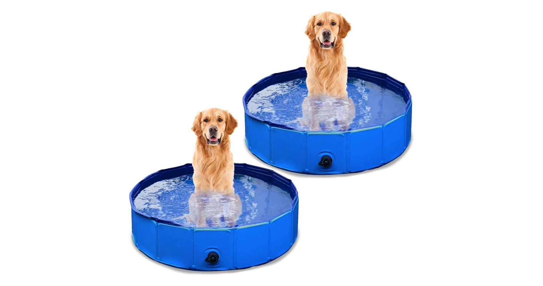 Zone Tech Foldable Pet Swimming Pool 38" Blue Pet Pool With Drain Easy to Store Leakproof Tub for Indoor & Outdoor  Great for Kids and Pets 2 Pack