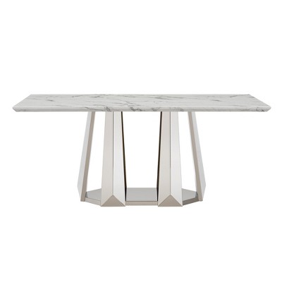 Dolonm 70-inch Modern Faux Marble Dining Table with Stainless Steel Base for 6 People