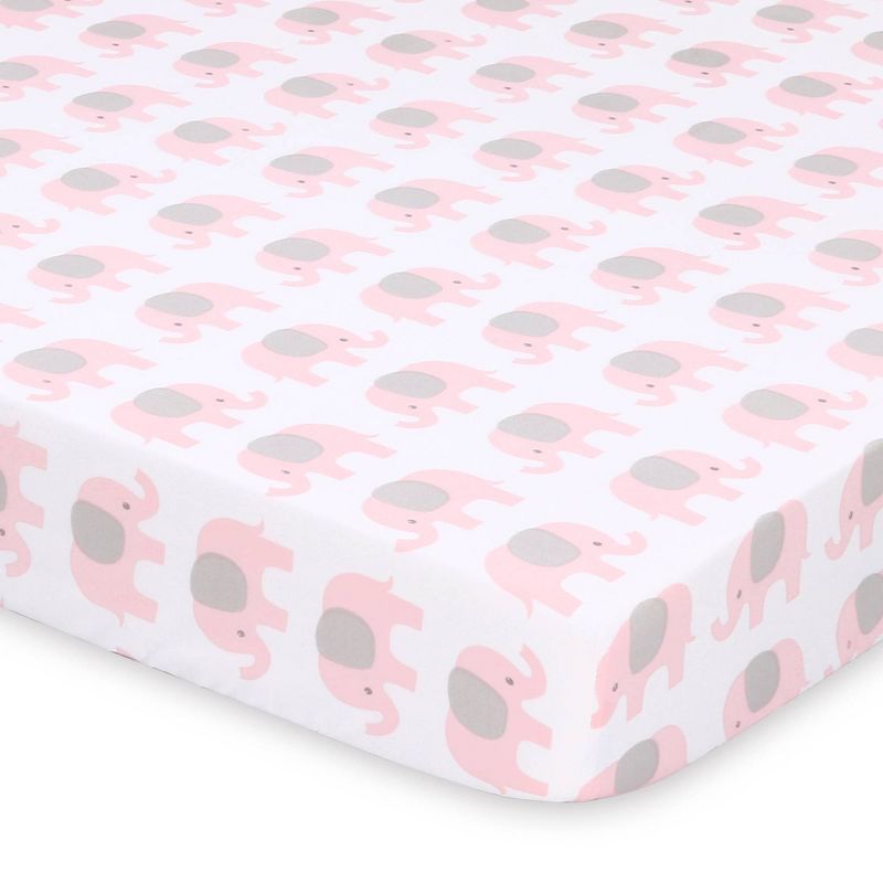 The Peanutshell Fitted Playard Sheets - Elephant and Pink Hearts - 2pk, 2 of 6