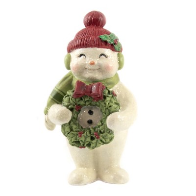 Christmas 5.25" Christmas Cheer Snowman Wreath Hat Holly  -  Decorative Figurines
