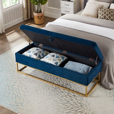 NicBex Velvet Fabric Pull-Open Top Ottoman Bench with Metal Base,Button Tufted Storage Ottoman for Bedroom