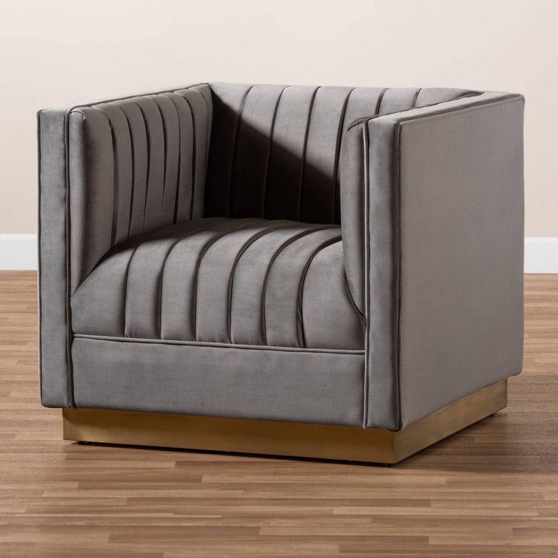 Aveline Velvet Upholstered Chair Gray/Gold - Baxton Studio, 4 of 11