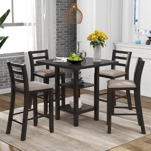 NicBex Dining Table Set for 4  Wooden Counter Height Dining Set with 4 Chairs and Storage Shelving for Kitchen - 1 of 4