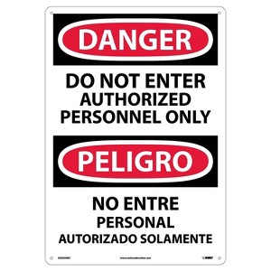 National Marker Do Not Enter Authorized Personnel Only (Bilingual) 20X14 Rigid Plastic Danger Sign - 1 of 1