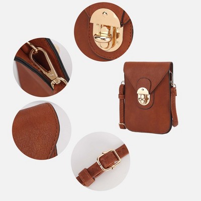 MKF Collection Phone Crossbody Bag Women’s, Kianna Faux Suede Lining Turn Lock Flap | MKF Collection by Mia K - Cognac — фото 3