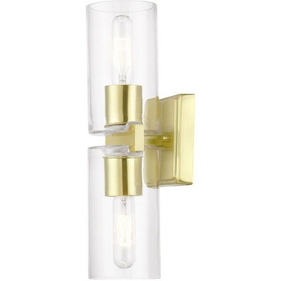 Clarion Satin Brass 2-Light Vanity Sconce with Clear Glass
