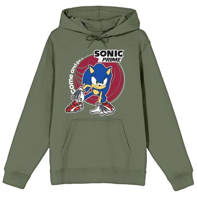 Sonic Prime Come And Get Me Long Sleeve Olive Adult Hooded Sweatshirt