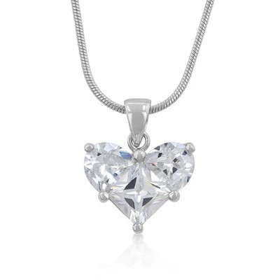 ShineHigh Classic Clear Heart Pendant Necklace – 4 Ct Cubic Zirconia with Rhodium-Plated Finish on Adjustable Snake Chain