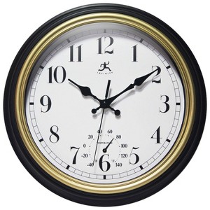 12" Classic Trim Indoor/Outdoor Wall Clock Gold - Infinity Instruments: With Thermometer, Weather-Resistant - 1 of 4