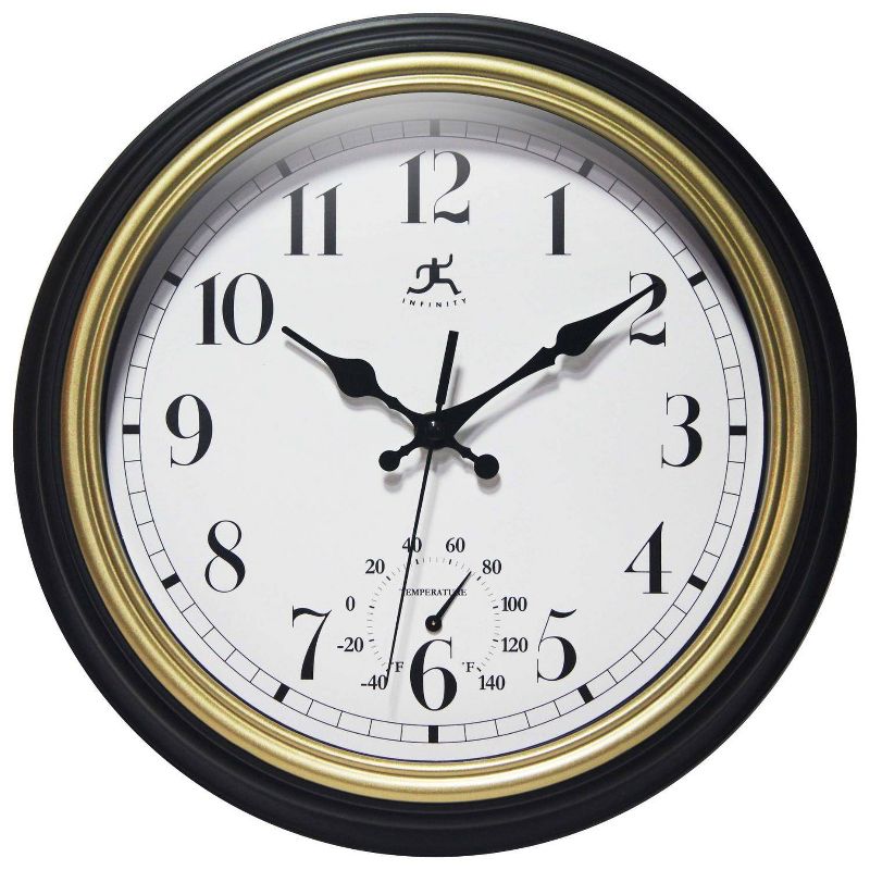 12&#34; Classic Trim Indoor/Outdoor Wall Clock Gold - Infinity Instruments, 1 of 7