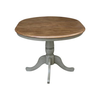 Distressed Hickory and Stone Round Extendable Dining Table