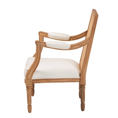 Honey Oak and Beige Woven Rattan Accent Chair