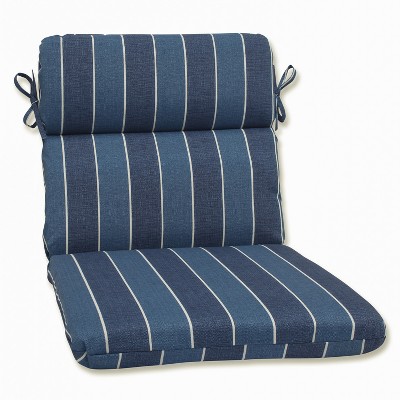 Wickenburg Outdoor Rounded Edge Chair Cushion - Blue - Pillow Perfect: Fade & Weather-Resistant, Ties