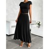 Women Two Piece Skirt Set Casual Crew Neck Short Sleeve Cropped Top Elastic Waist Swing Midi Skirts - 3 of 4