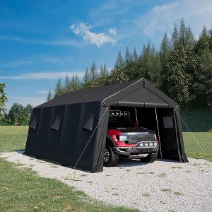 EROMMY Portable Outdoor Storage Shelter, Heavy Duty Carport w/Roll-up Doors & Ventilated Windows, Portable Garage Tent Shelter - 13' x 20' - Black - 1 of 4