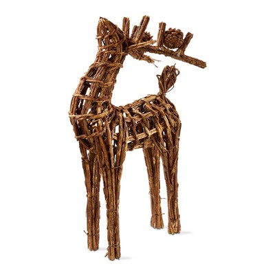 tag Vine Reindeer Decor - Natural Wood Holiday Animal Statue for Christmas - 10.5" L x 3.5" W x 17" H