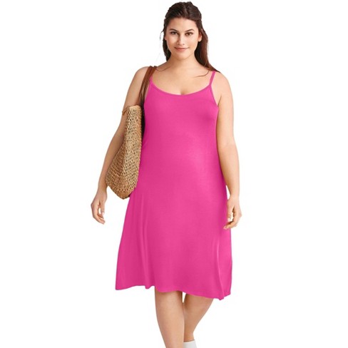 Ellos Women's Plus Size Knit Tank Dress - L, Tropical Raspberry : Target