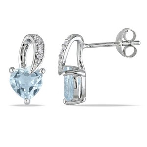 EVERLY JEWELRY |  Sterling Silver 0.03 CT Diamond TW & 1 1/3 CT TGW Aquamarine Fashion Post Earrings - 1 of 4