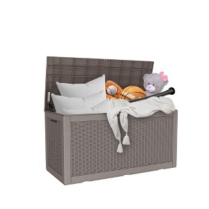 MAYEERTY 100 Gallon Large Capacity Outdoor Deck Box for Patio Furniture Cushions, Pillow with Wheels, Light Brown - 1 of 4