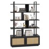5 Tier Rattan Bookshelf with Storage Cabinet & Door, 71.1 Inch Tall Industrial Book Shelf with Open Display Shelves, 5 Shelf Bookcase with Metal Frame - 3 of 4