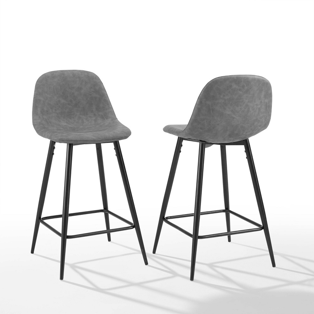 Photos - Chair Crosley Set of 2 Weston Counter Height Barstools Distressed Gray  