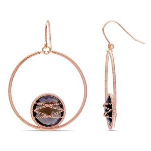 EVERLY JEWELRY | Rose Plated Sterling Silver 15 CT TGW Smokey Quartz Circle Drop Earrings - 1 of 2