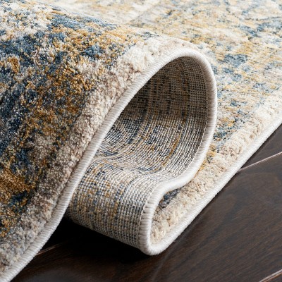 Ivory and Blue Hand-Knotted Synthetic Area Rug, 4' x 6'2"