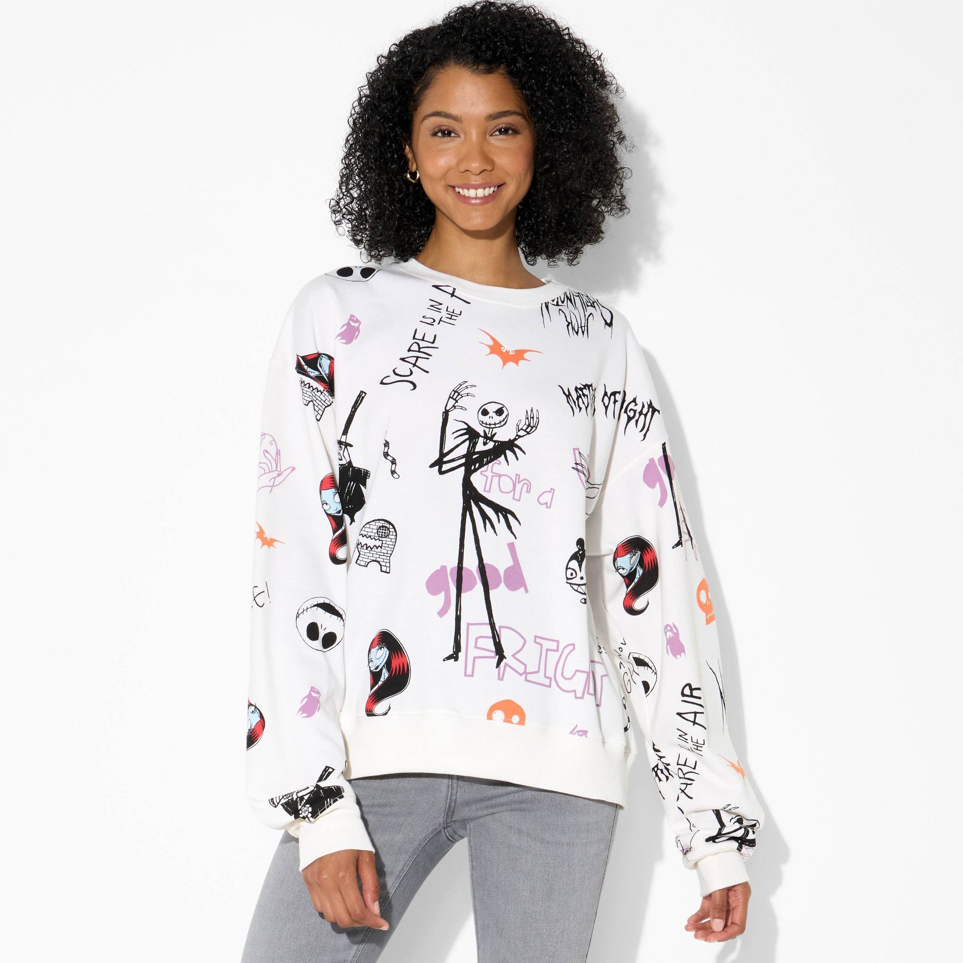 Women's Nightmare Scribbles Fleece Graphic Sweatshirt - White XL