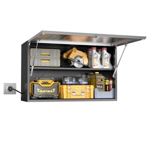 ZACHVO 20 Inch High Black-Silver Lockable Metal Garage Wall Cabinet with Adjustable Shelf and Flip-Up Door for Workshop, Basement, Kitchen, and Home - 1 of 4