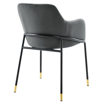 Charcoal Black Velvet Upholstered Arm Chair with Metal Accents