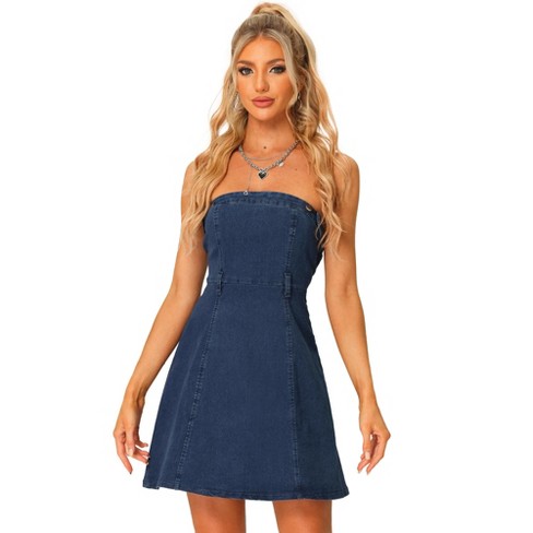 Allegra K Women's Strapless Sleeveless Denim Mini Dress : Target