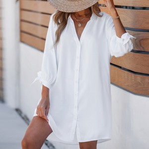 Women's Tie Cuff Button-Front Cover-Up Dress - Cupshe - 1 of 4