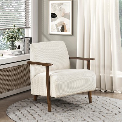 Grungis Corduroy Accent Chairs,Living Room Chairs with Solid Wood Arms and Legs in Brown Finish,Comfy Chairs for Living Room,Bedroom