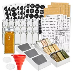 Talented Kitchen Spice Rack Drawer Tray Organizer Set with 18 Glass Spice Jars 4oz & Seasoning Herb Labels for Kitchen Organization