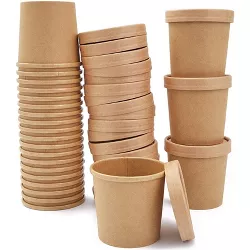 Juvale 50-Pack 12 Oz Disposable Paper Take Out Containers Soup Bowls Cups with Lids for Hot / Cold Food to Go, 3.5”x3.6”, Brown