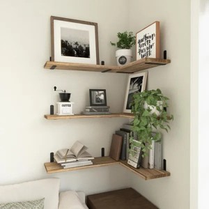 Wood Floating Shelves Set of 6, Wall Mounted Wooden Display Shelves for