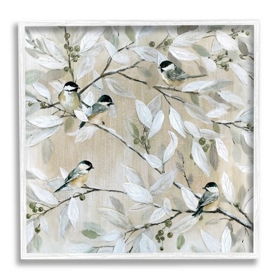 Stupell Industries Chickadee Birds on Tree Branches Soft Berry Fruits