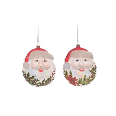 Transpac Glass Santa Face Ornament Set of 2 Christmas Home Decorations