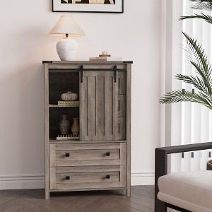 5 Drawer Dresser with Sliding Barn Door, Farmhouse Chest of Drawers with Adjustable Shelf, Tall Storage Organizer for Bedroom, Living Room - 1 of 4