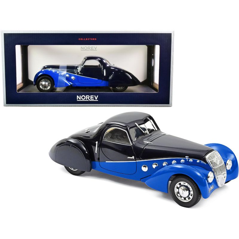 1937 Peugeot 302 Darl Mat Coupe Dark Blue and Blue 1/18 Diecast Model Car by Norev, 1 of 4