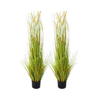 47" Artificial Grass Plants, 2pcs Realistic Foxtail Grass Pampas Grass Plants, Tall Artificial Grass with Pot for Indoor Living Room Decoration - 1 of 4