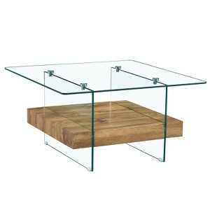 FONTOI 31.4" Two-Tier Coffee Table with Marble Pattern Sticker, Side Table for Living Room - 1 of 4