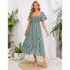 Coolmee Women's Summer Maxi Dress Boho Flowy Flutter Sleeve Square Neck Floral Smocked Wedding Guest Long Dresses - 4 of 4