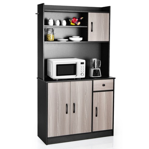 Wood Storage Cabinet Pantry Kitchen Cupboard 4 Adjustable Shelves Oak Finish 71" 