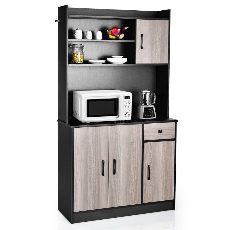 Costway 4-Door 71'' Kitchen Buffet Pantry Storage Cabinet w/Hutch Adjustable Shelf White\Black, 1 of 11