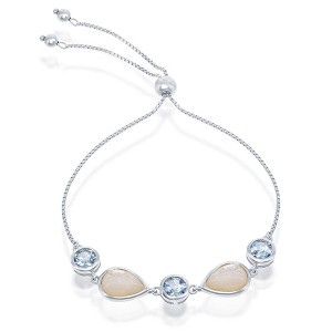 Simona Sterling Silver, Blue Topaz and Mother of Pearl Adjustable Bolo Bracelet - Blue - 1 of 2
