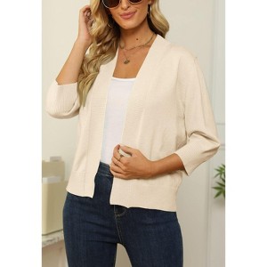 Women's 3/4 Sleeve Open Front Cropped Cardigan Sweater Elegant Shrugs for Women - 1 of 4