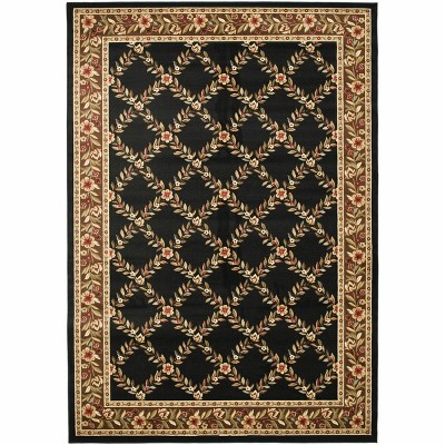 Lyndhurst Black and Brown Floral Border Area Rug