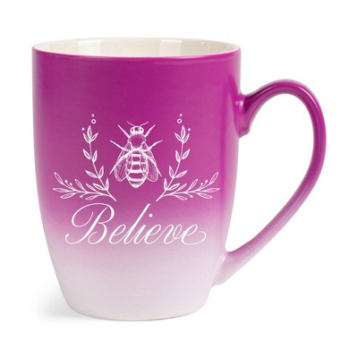 Elanze Designs Believe Two Toned Ombre Matte Pink and White 12 ounce Ceramic Stoneware Coffee Cup Mug