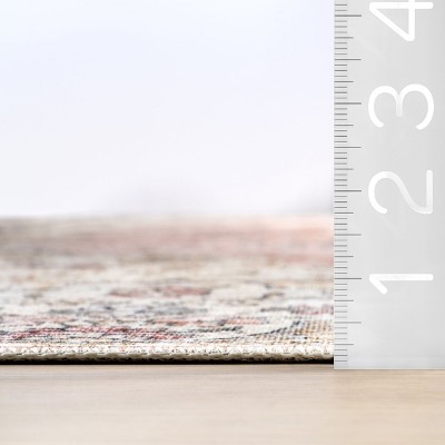 Teja Peach Persian Medallion Machine Washable Area Rug, 4' x 6'